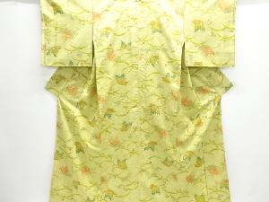 露芝に蝶模様手織り紬着物